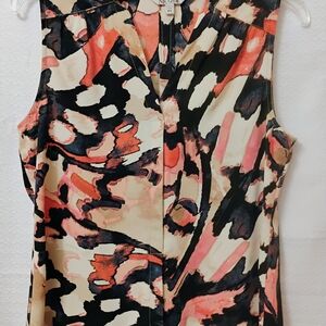 NIC+ZOE All Aflutter Neutral Multicolor Watercolor Sleeveless Blouse